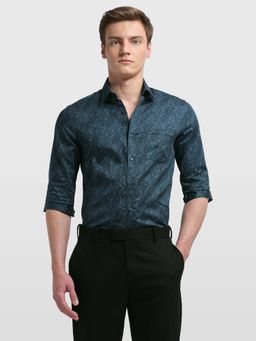 Arrow Newyork - Men's Teal Satin All Over Printed New York Shirt