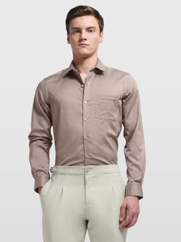 Arrow - Men's Brown Textured Auto Press Shirt