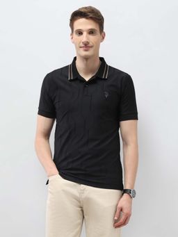 U.S. Polo Assn. Denim Co. - Men's Black Textured Slim Fit Polo T-Shirt