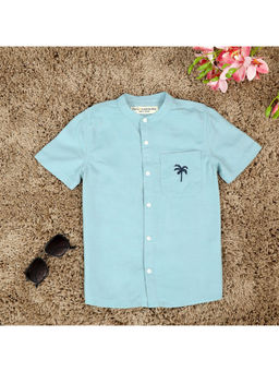The Lion and the Fish - Boys Mandarin Collar Embroidered Shirt Alice Blue
