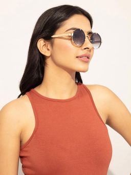Twenty Dresses by Nykaa Fashion - Gold Blue Round Sunglasses