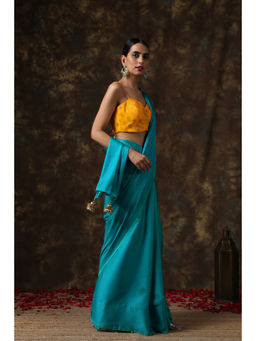 Swtantra - Elegant Teal Paradise Satin Saree Without Blouse