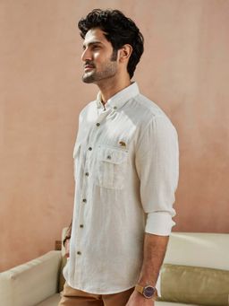 Andamen - White Daffodil Linen Regular Fit Casual Shirt