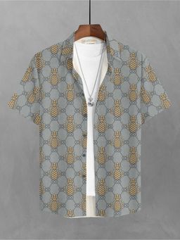 BULLMER - Trendy Printed Grey Causal Shirt for Men