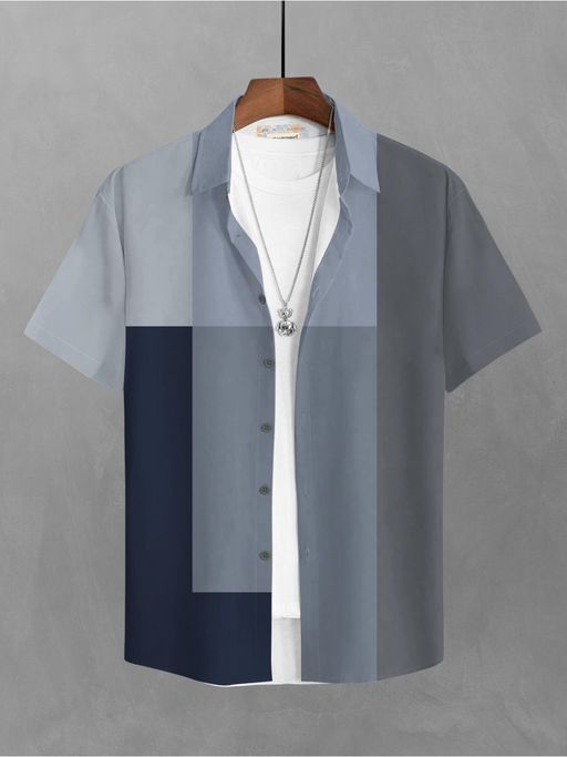 BULLMER Trendy Colorblock Blue Causal Shirt for Men