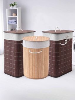 Savya Home - Laundry Basket, 72L (2pcs) & 48L, Light & Dark Brown