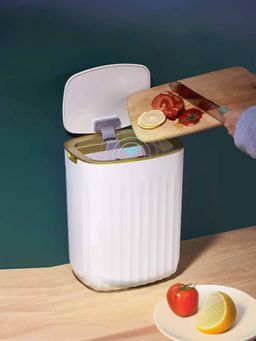 Savya Home - Automatic Dustbin Plastic 12L White & Gold