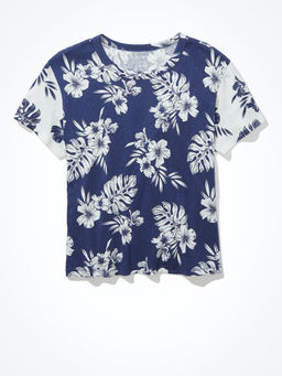 American Eagle - Women Blue Crew Neck Ringer Tee