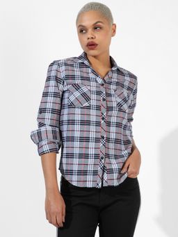 PINACOLADA - Women Grey Checkered Regular Fit Shirt