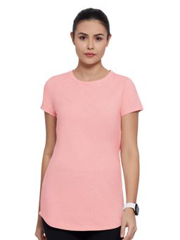 Amante - Essential Solid Round Neck Short Sleeve Long Length T-Shirt-Pink