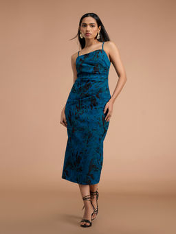 RSVP by Nykaa Fashion - Teal Strappy Pleated Jacquard Midi Dress