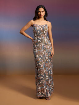 RSVP by Nykaa Fashion - Multi-Color Bead and Sequin Embroidered Strappy Gown