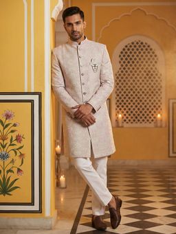 Jompers - Pink Embroidered Cotton Blend Indo-Western Sherwani with Pyjama