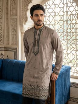 Jompers - Brown Embroidered Silk Blend Kurta