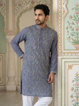 Jompers - Blue Festive Embroidered Straight Kurta