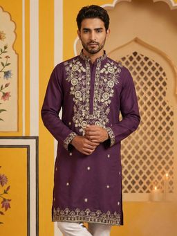 Jompers - Purple Embroidered Cotton Blend Kurta