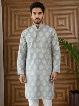 Jompers - Grey Cotton Blend Ethnic Printed Kurta