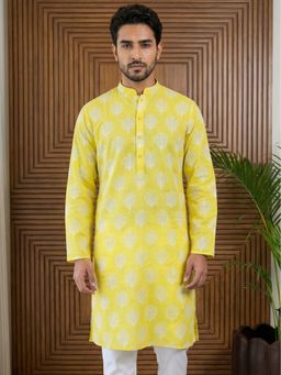 Jompers - Yellow Cotton Blend Ethnic Printed Kurta