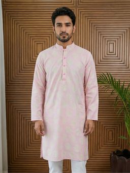 Jompers - Pink Cotton Blend Ethnic Printed Kurta