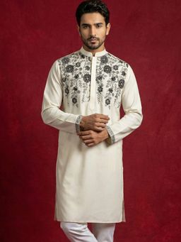 Jompers - Cream Cotton Blend Embroidered Festive Kurta