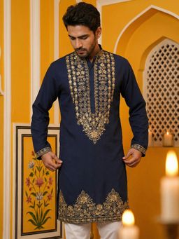 Jompers - Navy Blue Japanese Embroidered Kurta