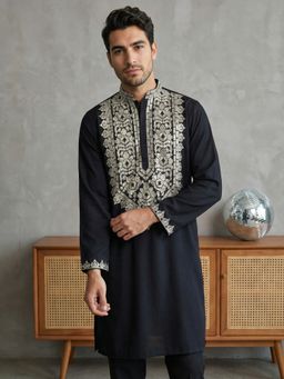 Jompers - Black Ethnic Wear Cotton Blend Embroidered Kurta