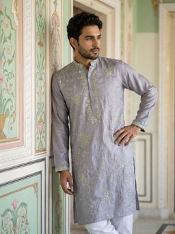 Jompers - Lavender Embroidered Silk Blend Traditional Kurta