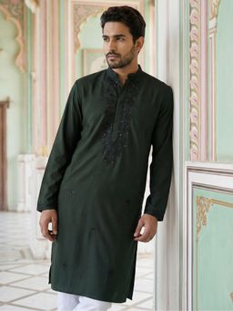 Jompers - Olive Japanese Embroidered Festive Kurta