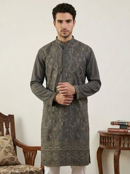Jompers - Grey Japanese Embroidery Traditional Kurta