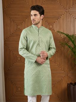 Jompers - Green Woven Design Cotton Jacquard Kurta
