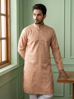 Jompers - Peach Woven Design Cotton Jacquard Kurta