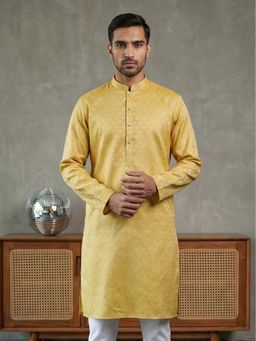 Jompers - Yellow Woven Design Cotton Jacquard Kurta