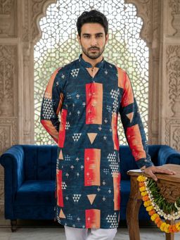 Jompers - Navy Blue Geometric Printed Kurta
