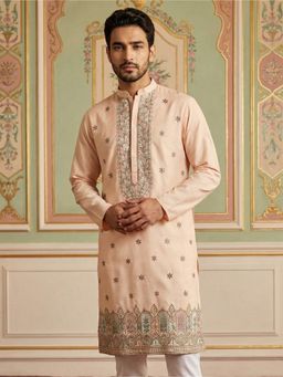 Jompers - Peach Silk Blend Embroidered Kurta