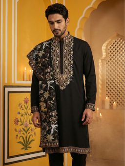 Jompers - Black Embroidered Cotton Blend Kurta and Dupatta