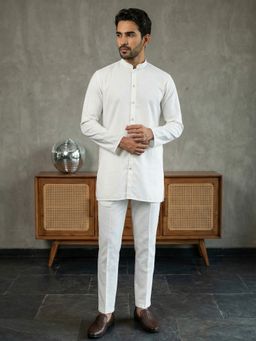 Jompers - White Solid Traditional Silk Blend Kurta with Pyjama