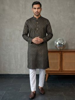 Jompers - Black Festive Cotton Blend Printed Kurta with Pyjama