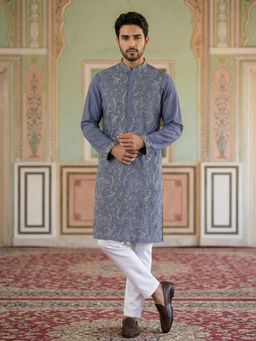 Jompers - Blue Festive Embroidered Straight Kurta with Pyjama