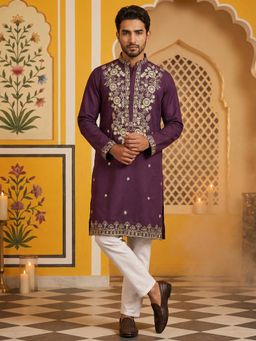 Jompers - Purple Embroidered Cotton Blend Kurta with Pyjama