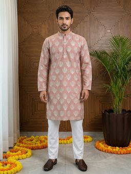 Jompers - Peach Cotton Blend Ethnic Printed Kurta with Pyjama