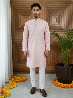 Jompers - Pink Cotton Blend Ethnic Printed Kurta with Pyjama