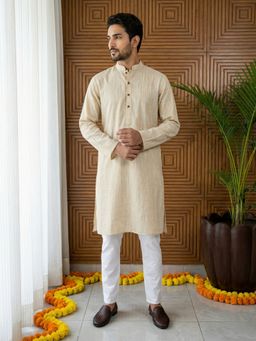 Jompers - Beige Textured Kurta with Pyjama