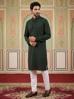 Jompers - Bottle Green Embroidered Festive Kurta with Pyjama