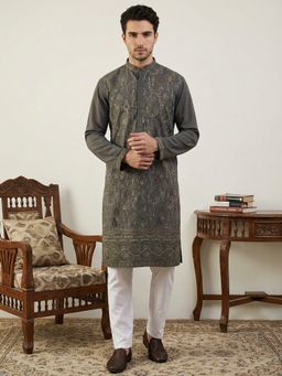 Jompers - Grey Embroidery Traditional Kurta with Pyjama