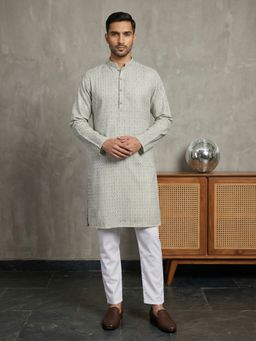 Jompers - Off White Foil Printed Cotton Blend Kurta with Pyjama