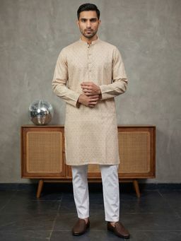 Jompers - Peach Foil Printed Cotton Blend Kurta with Pyjama