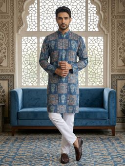 Jompers - Blue Abstract Printed Kurta with Pyjama