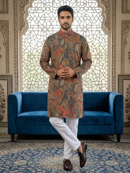 Jompers - Brown Paisley Printed Kurta with Pyjama