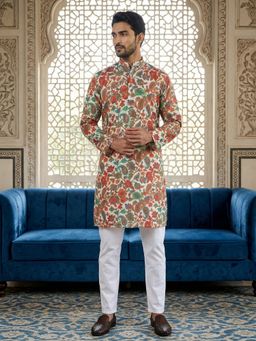 Jompers - White Paisley Floral Printed Kurta with Pyjama