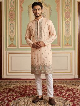 Jompers - Peach Silk Blend Embroidered Kurta with Pyjama